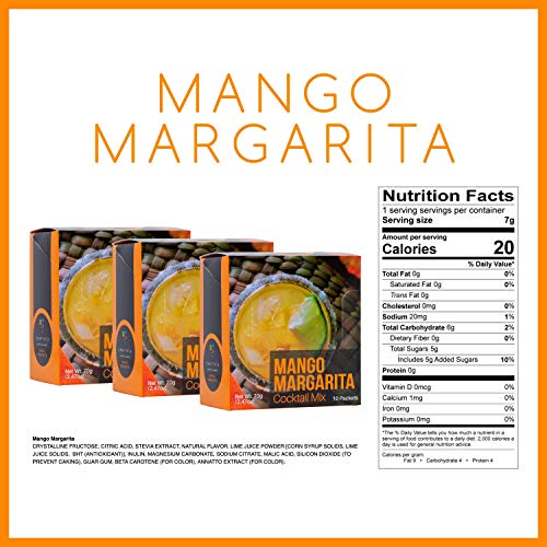 Low Calorie, Low Carb, Low Sugar Cocktail Mix | All Natural, Organic Gluten Free, Vegan Drink Mixers for Liquor or Non-Alcoholic Beverages | 10 Single-Serving Packets by Craftmix (Mango Margarita)