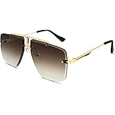 Rimless Oversized Square Sunglasses for Men Trendy Fashion Big Shades Tinted Lens Gold Metal Frameless Glasses UV400
