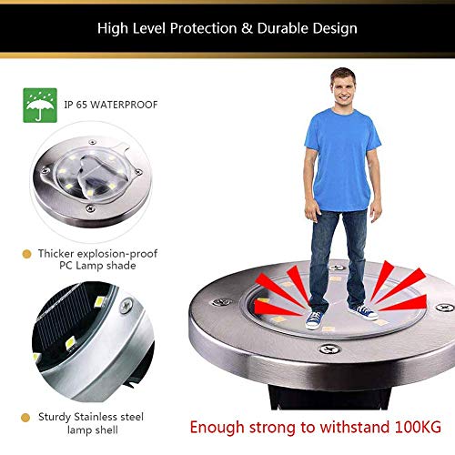 Solar Ground Lights (6 Pack), Solar Powered Ground Lights 8 LED Outdoor Solar Disk Lights, Upgraded Waterproof In-Ground Landscape Lights, for Patio Lawn Pathway Yard Driveway Step and Walkway