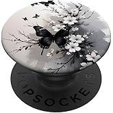 White Butterfly Floral Illustration Print PopSockets Adhesive PopGrip