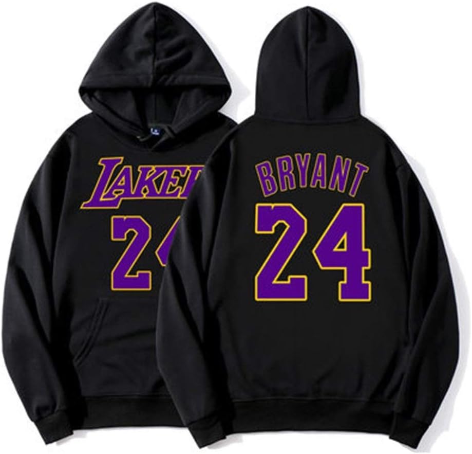 Shelfin NBA Jerseys Male Taxi Velvet Hoodie Sweatshirt, NBA Los Angeles Lakers Kobe Bryant No. 24 Jerseys, Hooded Pullover Sweater Stylish, Comfortable Sportswear Teen (Color : Black, Size : L)