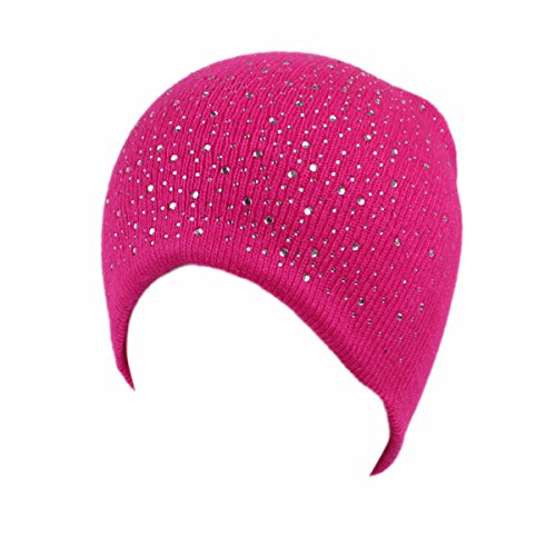 Qhome Winter Girls Knitted Beanie Rhinestoned Knit Skull Cap