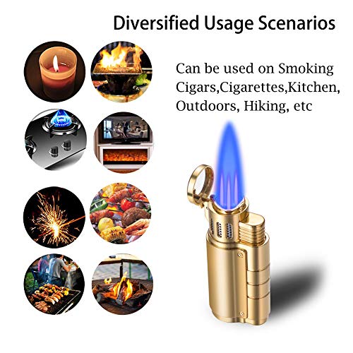 BS Cigar Lighter and Cutter Set,Cigar Punch Lighter Triple Jet Flame Butane Cigarette Torch Lighter (Black Nickel) (Gold)