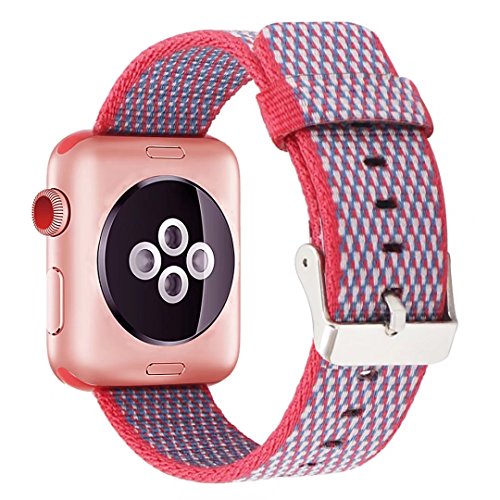 HILIMNY Hailan Newest Woven Nylon for Apple Watch Band,Wrist Strap Replacement Band with Classic Buckle for Apple iwatch Series 1/2/3 42mm,Berry Check