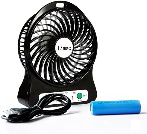 Limsc Portable Handheld Fan Mini USB Rechargeable Battery Outdoor Fan with LED Light High Wind Ultra-Mute with 18650 Lithium Battery (2200MAH)-Black