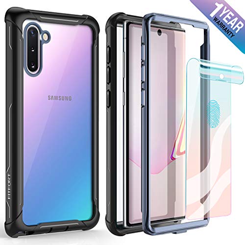 FITFORT Samsung Galaxy Note 10 Case Full Body Rugged Heavy Duty Clear Bumper Case with Free Screen Protector, Shock Drop Proof Protective Case Compatible with Galaxy Note 10 (2019)