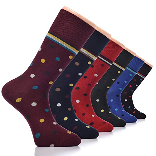 Hugh UgoliMen Cotton Dress Socks for Business, Trouser | Patterned, Colorful Crew Socks in Gift Box, Shoe Size 7-12, 6 PairsOEKO-TEX STANDARD 100