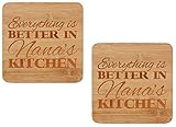 Mothers Day Gifts for Nana Everything is Better in Nana's Kitchen Grandma Gift Trivet Set 2-Pack Wooden Hot Pads