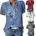 Tops for Women Plus Size, Summer Floral Print Short Sleeve T-Shirts V-Neck Button Up Blouse Casual Tee