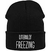 Winter Hat Beanie for Men Women Literally Freezing Funny Slouchy Knit Cuffed Beanie Skull Cap Hat Custom Unisex Warm Soft Headwear, Novelty Christmas Birthday Gift for Mom Dad Wife Husband Black