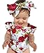 Newborn Kids Baby Girls Clothes Floral Jumpsuit Romper Playsuit + Headband Outfits (A-Red, 18-24 Months)