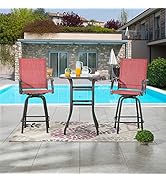 LOKATSE HOME 3 Pcs Bar Stools Set 2 High Swivel Chairs and 1 Height Outdoor Bistro Table, Patio F...