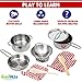 Giantville Toy Kitchen Play Set, 10 Piece Bundle - Stainless Steel Pots, Pans and Skillets, Wooden Spoons and Utensils, Pot Holders and Storage Caddy Rack