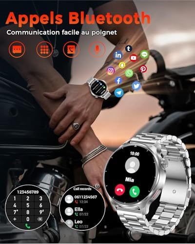 Montre Connectée Homme 1,52", Batterie 1000 mAh, Appels Bluetooth