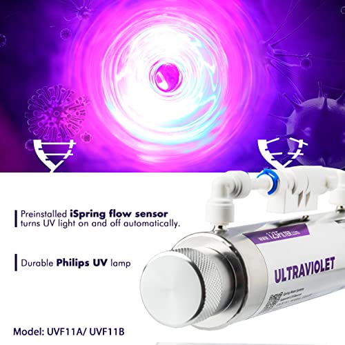 iSpring UVF11A UV Ultraviolet Light Water Filter with Smart Flow Control Switch 11W, 110V, 10