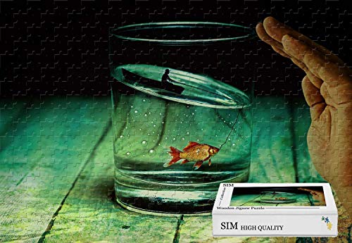 Premium Basswood Jigsaw with Glue - Glass Cup Fish Boat Fishing Fisher Creative,20.6 X 15.1 inch - 300 Piece Jigsaw Puzzle