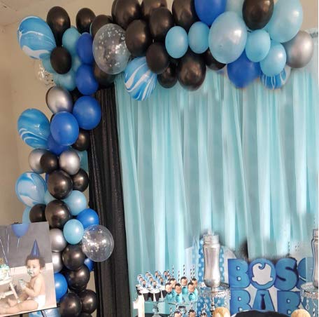 Mayen 40 Pcs 12 Inch Blue Silver White Balloons Set Silver
