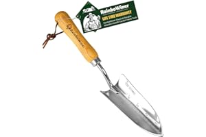 Rainbowiner Garden Transplanter Trowel with Depth Marks, Super Strong Chrome Coated Stainless Steel Head and Comfort Hard Wood Handle Garden Tools for Planting, Digging, Loosing Soil