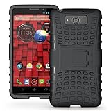 MAXX Case, iThroughâ€ž Stand Function Dual-layer TPU & Plastic Protection Cover Carrying Case for Motorola Droid MAXX XT1080M (Black-)