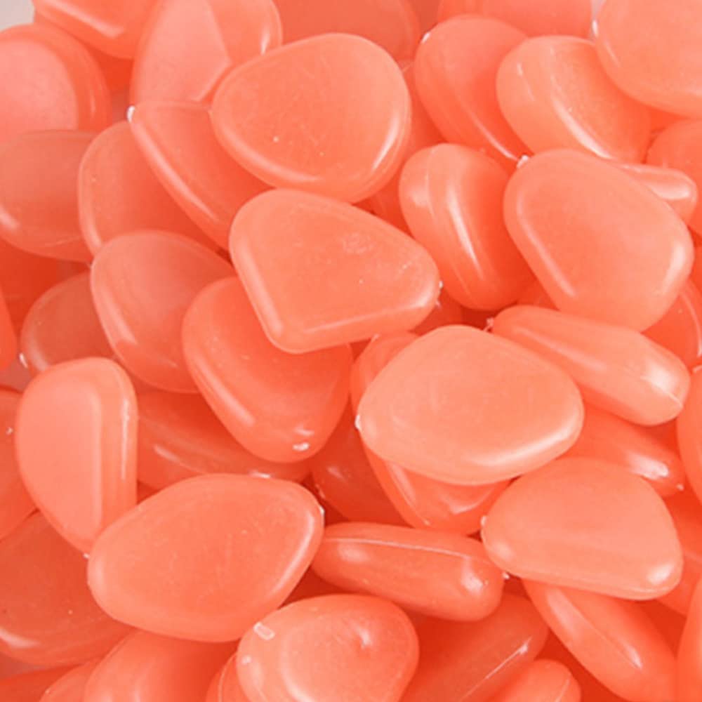 MOCNT 300Pcs Light Orange Glow in the Dark Pebbles Rock Luminous Cobblestones Glowing Pebbles Stones Garden Decor for Home Walkway Aquarium Fish Tank Decoration 17-13mm