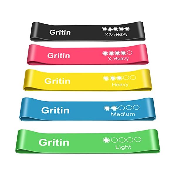 Gritin Resistance Bands, [Set of 5] Skin-Friendly Resistance Fitness Exercise Loop Bands with 5 Different Resistance…