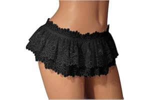 OHRAINA Men's Panties Sissy Cross Dressing Underwear Sexy Soft Ruffled Skirt Sissy Lace (Color : Black, One Size ，1pc)