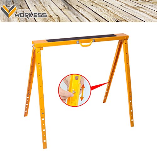Heavy Duty Height Adjustable Steel, Metal Saw Horse, Jobsite Table with Telescopic Legs 1200 Lbs Yellow Single Pack WK-SH017A - Thumbnail 2