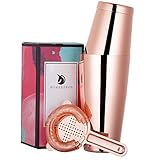 Copper Boston Shaker: 3-piece Set: 18oz & 28oz Weighted Professional Stainless Steel Cocktail Shaker & Cocktail Strainer by Homekeros