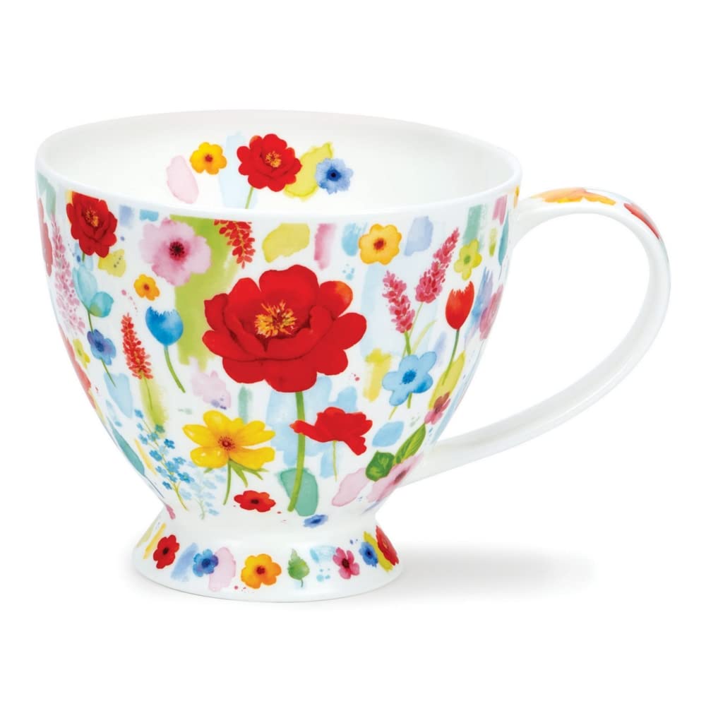 Dunoon Skye Cup Shaped Mug 0.42 Litre Fine Bone China Floral Burst (Red)