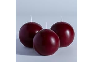 MOZEAL Hand-Poured, 3 Inch Burgundy Round Ball Candles - Elegant Burgundy Round Pillar Candles Set of 3, Dripless, Unscented, Smokeless, Ideal for Intimate Gatherings.