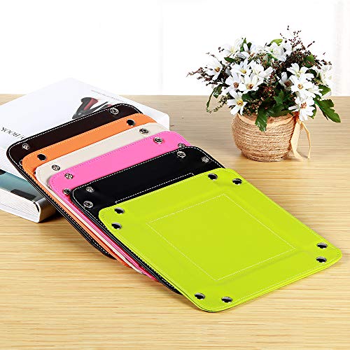 PUSU Desk Organizer Trays, Leatherette Collapsible Catchall Storage Valet Tray Office Pens Jewelry Makeup Keys Change Coins Dice Trinkets (Black) - Thumbnail 6