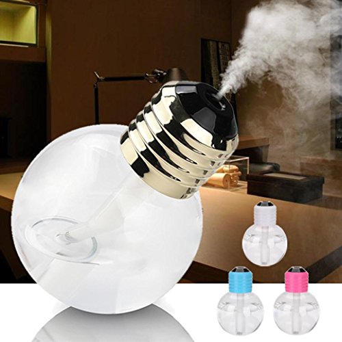Mini Humidifier, Sacow 7 Color Bulb Shape Mist Humidifier USB Air Diffuser Purifier Portable Atomizer 200 ML (Gold)
