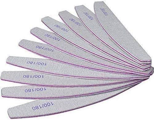 Guillala 10pcs Professional Nail File 100/180 Double Sided Emery Board Acrylic Nail Brush Sandpaper Nail Sanding Blocks Grinding Polishing Manicure Care Tools