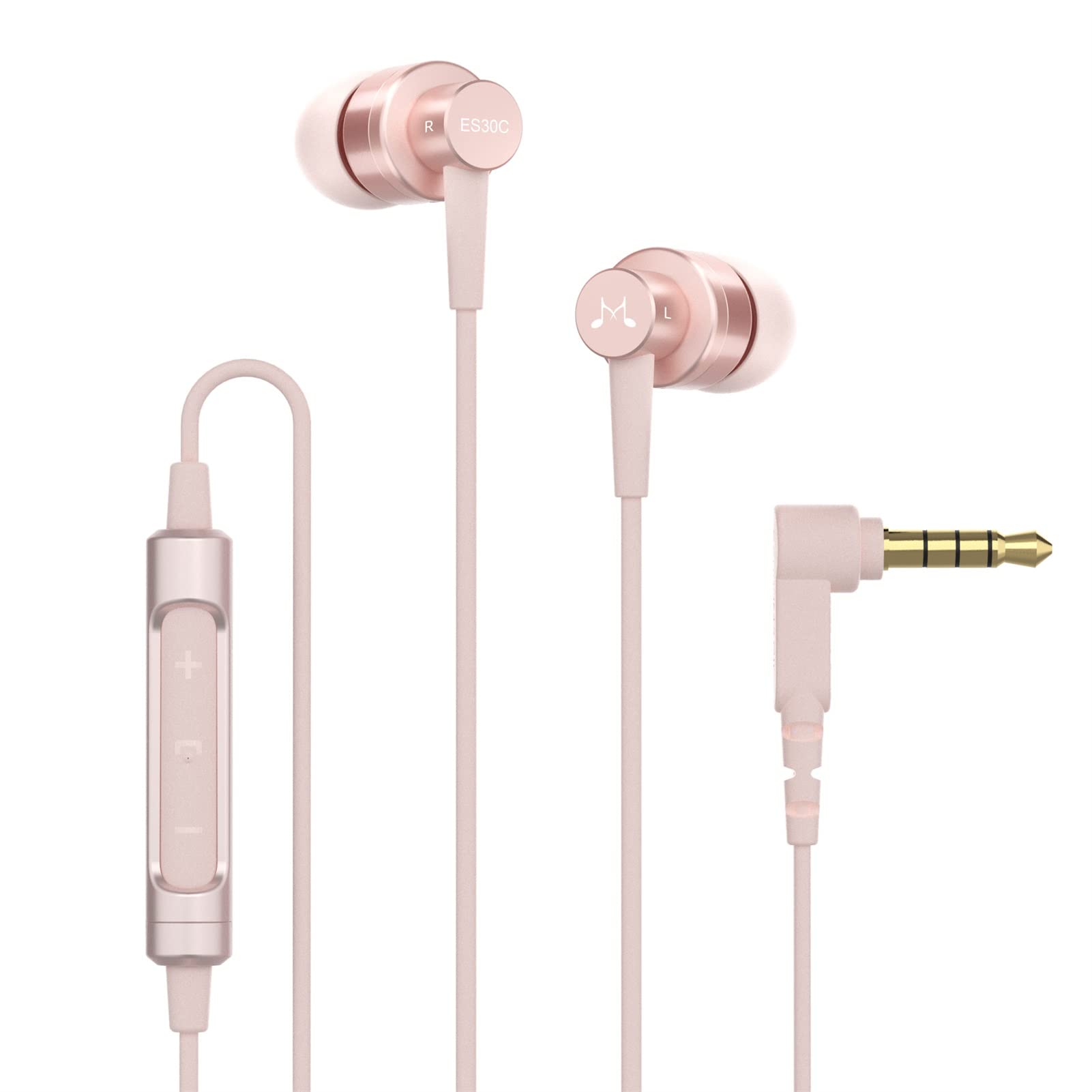 Soundmagic ES30C Wired Earbuds with Microphone Noise Isolating in Ear Headphones HiFi Sound Earphones Comfortable Fit Pink