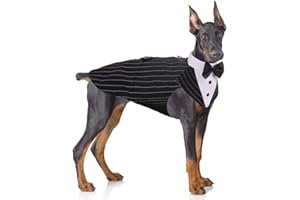 PUMYPOREITY Dog Tuxedo for Large Dogs, Dog Tuxedo and Bandana Set, Formal Dog Wedding Attire, Gentleman Dog Attire with Bowtie for Valentines Wedding Christmas Birthday, 2 Pieces/Pack, 2XL, Stripe