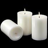 Ashlux White Pillar Candles, Set of 3 Wax,56 Hours Long Burning,Unscented and Dripless Pillar Candles Bulk,Large Candles (3x4 inch) for Christmas Lights,Wedding,Parties, Spas,Home Decorative