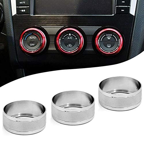 Motoparty AC Climate Control Knob Ring Covers For Subaru WRX STI Impreza Forester XV Crosstrek Control Switch Knob Covers,Silver Anodized Aluminum