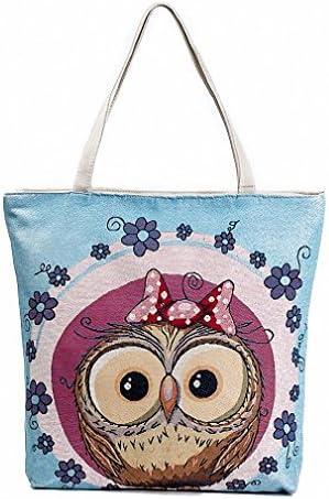 Cartoon Owl Printed Shoulder Bag Women Large Capacity Female Shopping Bag Canvas Handbag Summer Beach Bag Ladies 609d