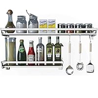 Eastore Life Wall Mounted Spice Rack with 4 Hooks - 304 Stainless Steel Seasoning Storage Shelf for Kitchen, Easy to Assemble, 23.6-Inch