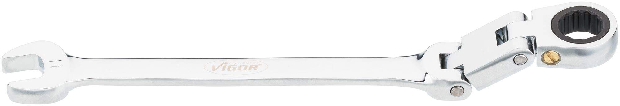 Vigor V6752-11 Ratchet Ring Spanner Double Joint with Fine Toothed Ratchet Mechanism on The Ring Side Silver