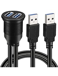 BATIGE 2 puertos USB 3.0 macho dual a USB 3.0 hembra AUX montaje empotrado cable de extensión para coche camión barco motocicleta salpicadero panel