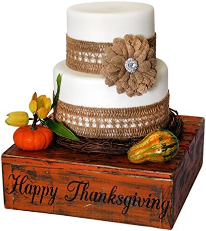 Thanksgiving Cake Stand Holiday Decor Country Rustic Solid Wood Cake Cupcake Stand Cake Stand Candy Bar (12.0 x 12.0 x 4.0 inches, Thanksgiving)