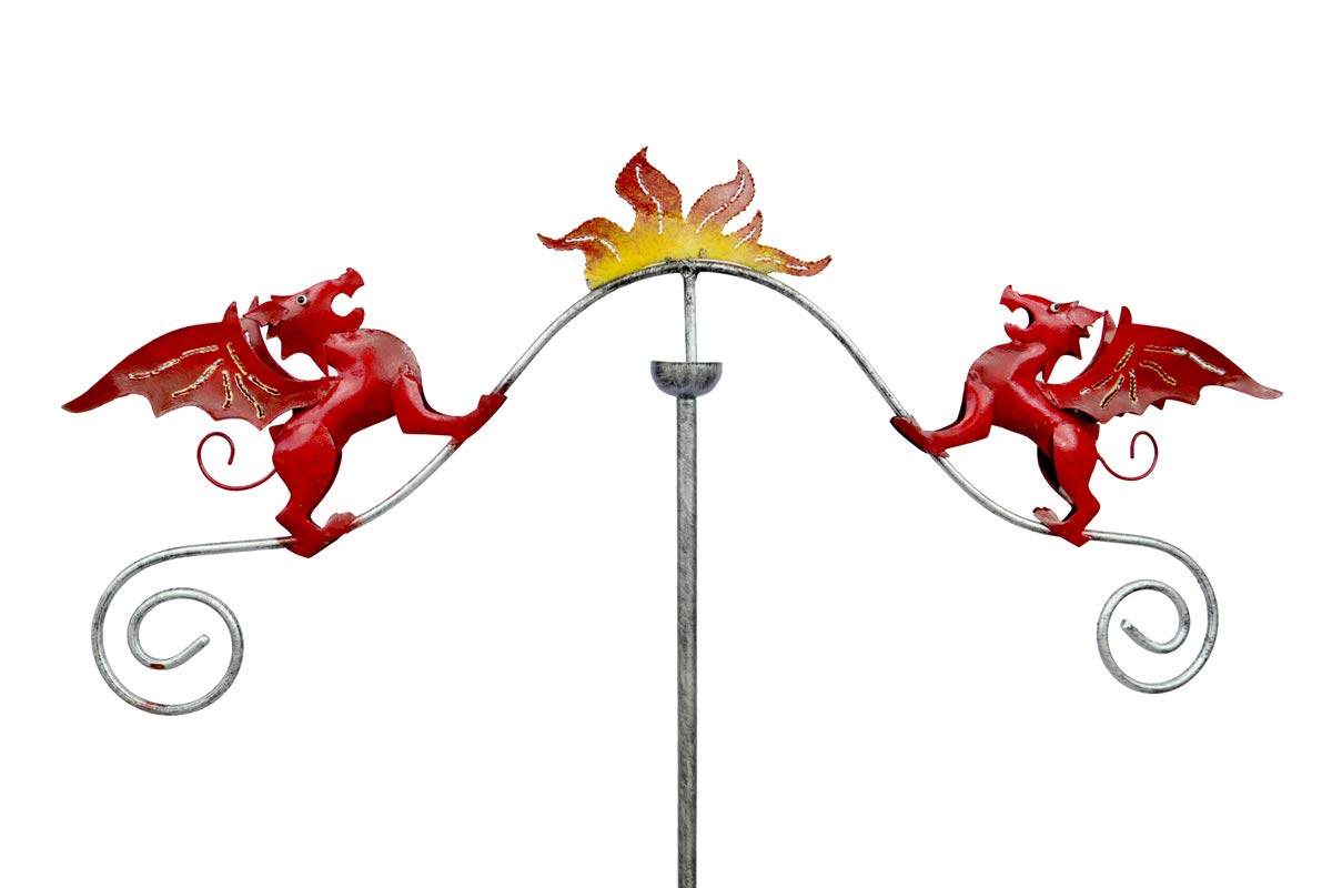 Garden Wind Spinner - Wind Sculpture - Duelling Red Dragons