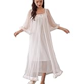 Womens Sexy Vintage Loungedress Nightgown 2 pcs Victorian Sleepwear Nightshirt Girls Pajamas