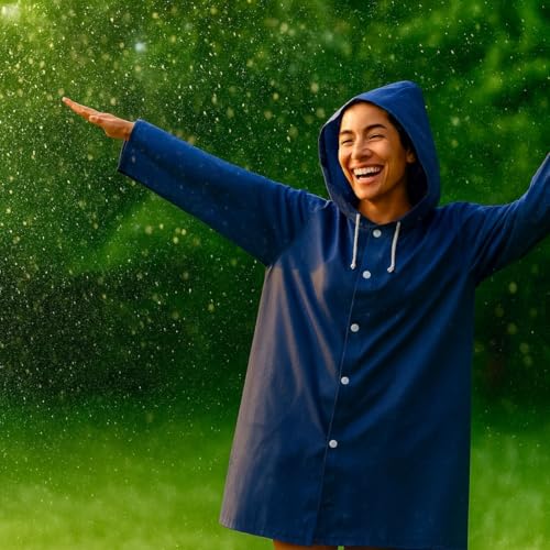 Capa de Chuva Cor Azul Adulto Unissex Com Bolso e Capuz Ajustável Cobre Toda Cabeça Tamanho G Longo Masculino e Feminino Reforçada