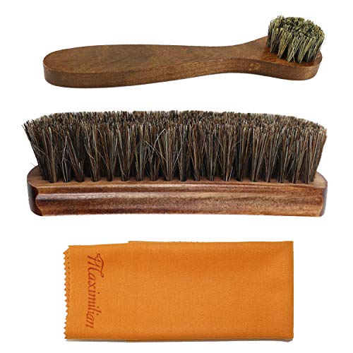 Shoe Shine Tool Set, 100 Brown Solid Wood Horse Hair Shoe Brush, Long