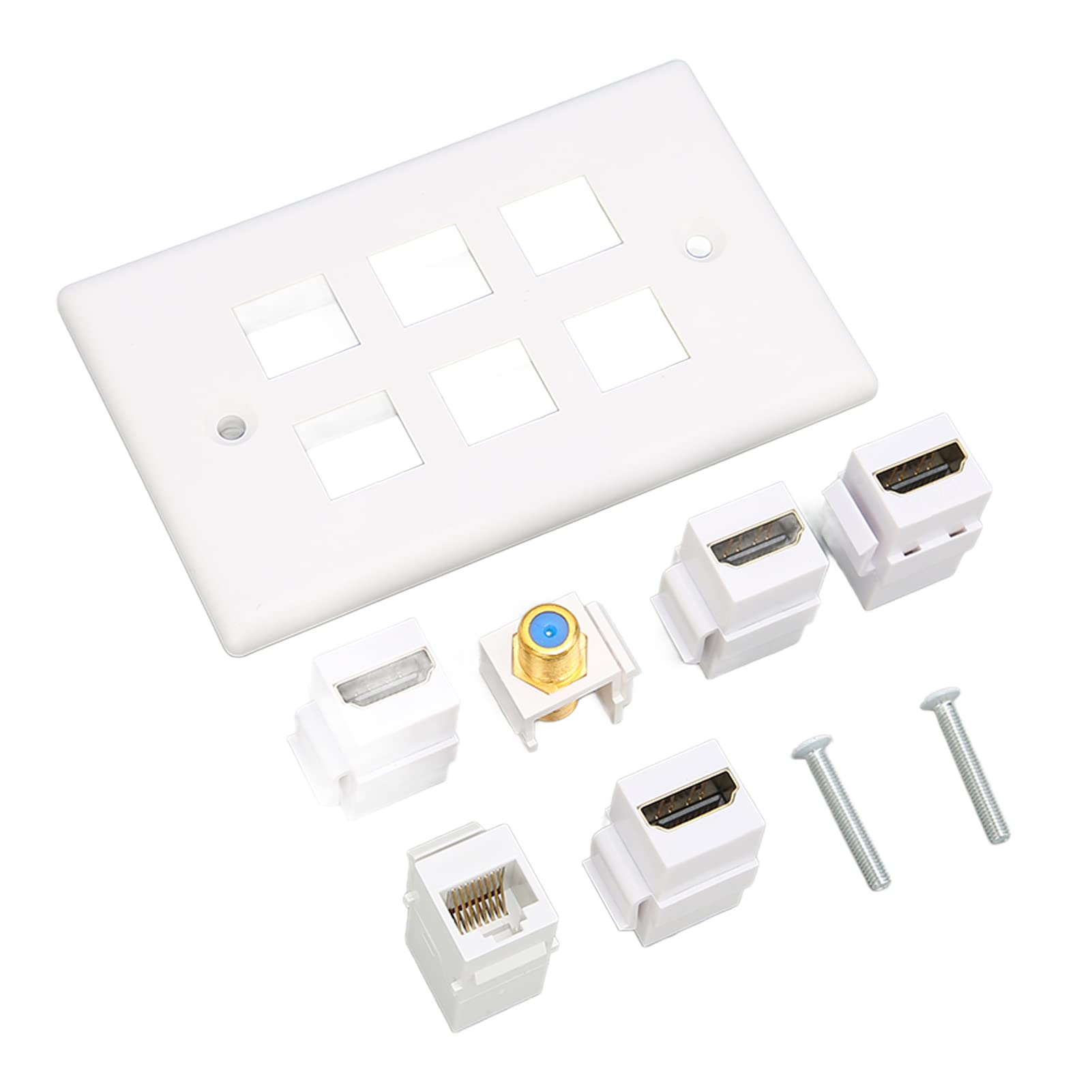 Annadue Cat 6 Ethernet Wall Plate 6 Port, HDMI Ethernet Wall Plate/CAT6/TV F Type Decorative Wall Plate for HDTVs, Video Players, Projectors, etc