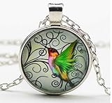 Green Hummingbird 20mm Necklace Bird Art Charm Pendant XY#1Z