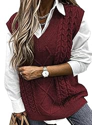 EVALESS Womens Plus Size Red Sweater Vest V Neck