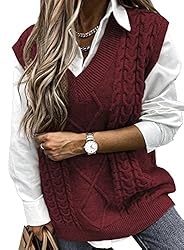 EVALESS Womens Oversized Sweater Vest V Neck Red